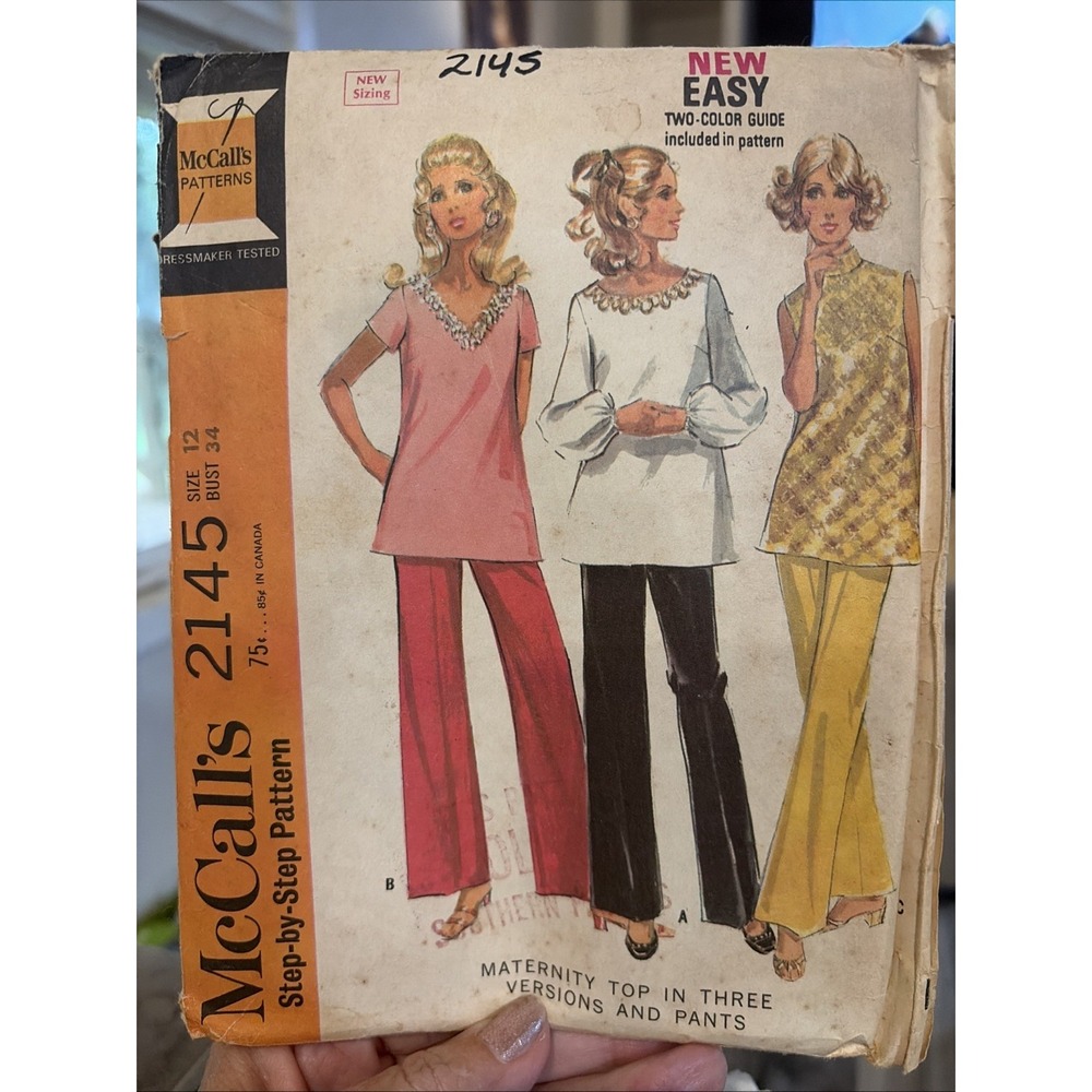 Vintage McCalls 2145 Sewing Pattern Misses Maternity Top Pants Size 10 1960s